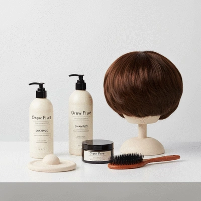 Assortment of quality wig care supplies arranged neatly